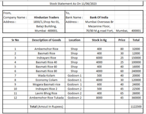 Stock Statement Format Excel